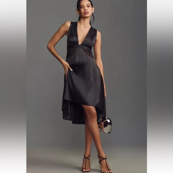 Anthropologie Dresses & Skirts - BRAND NEW Anthropologie Dress Size Large Sheer Harness Halter Solid Black Mesh